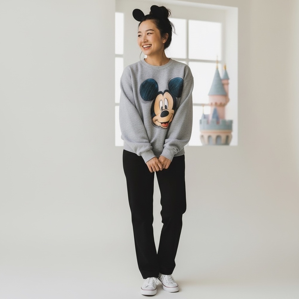 Rare Vintage Disneyland Resort Heather gray Mickey Mouse Crew Neck sweatshirt - Picture 2 of 10